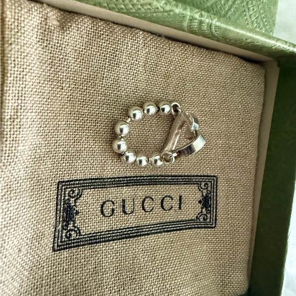 Gucci Sterling Silver Ball Chain Heart Ring